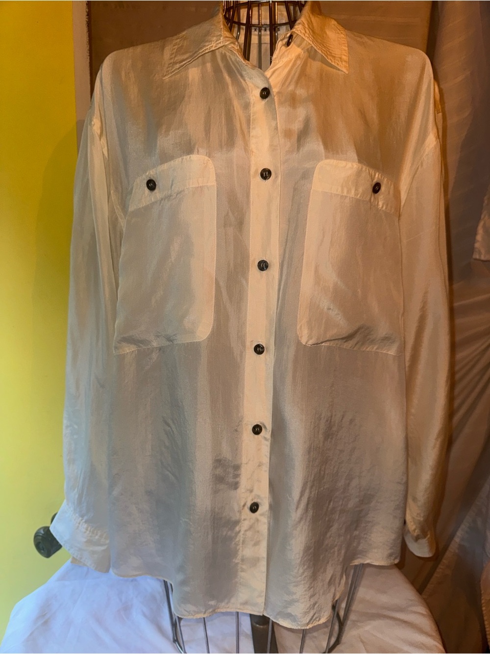 Express Over-Sized Silk Button Up Shirt